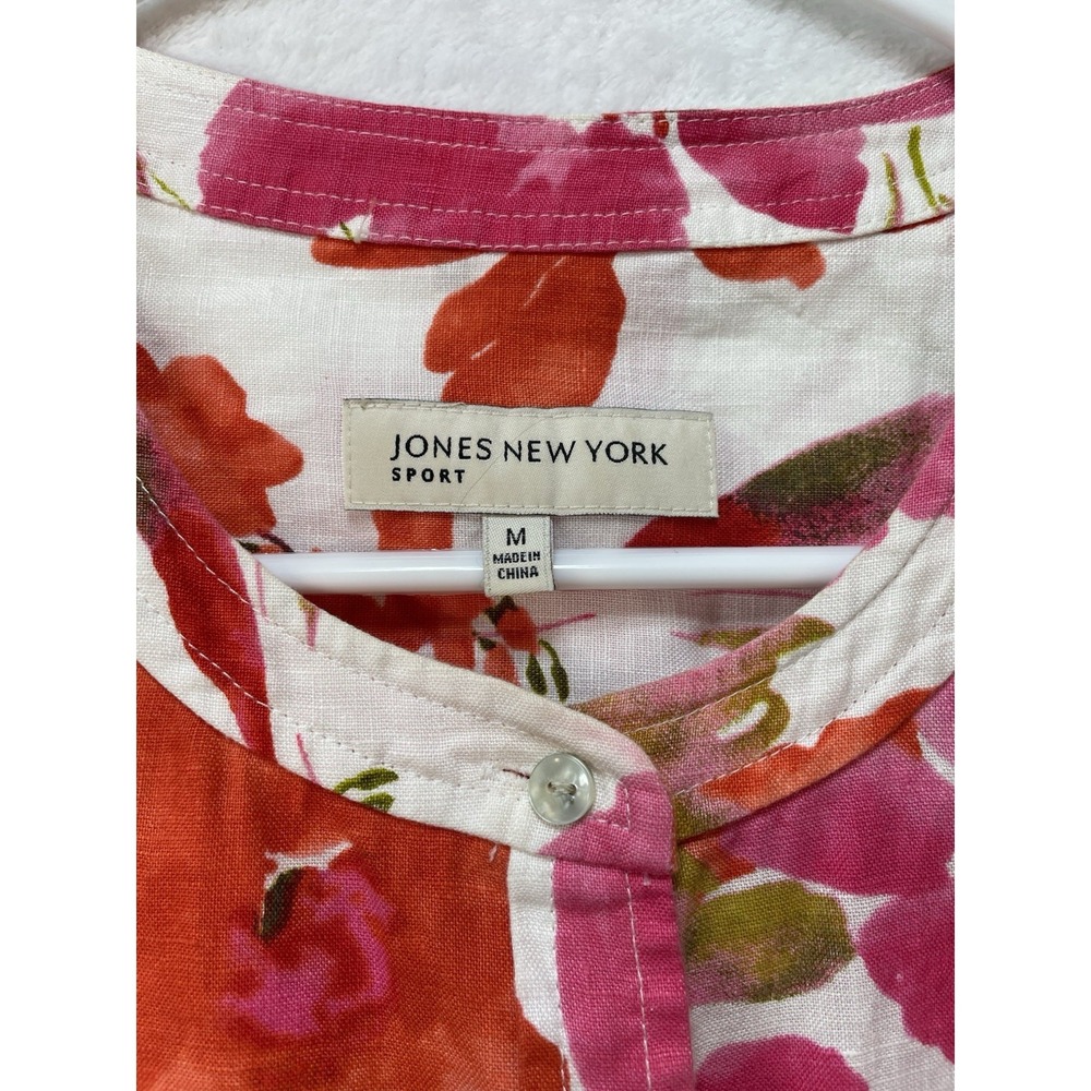 Jones New York Sport Linen Shirt M Floral Button Front 3/4 Sleeve Boho Cottage - Picture 2 of 10